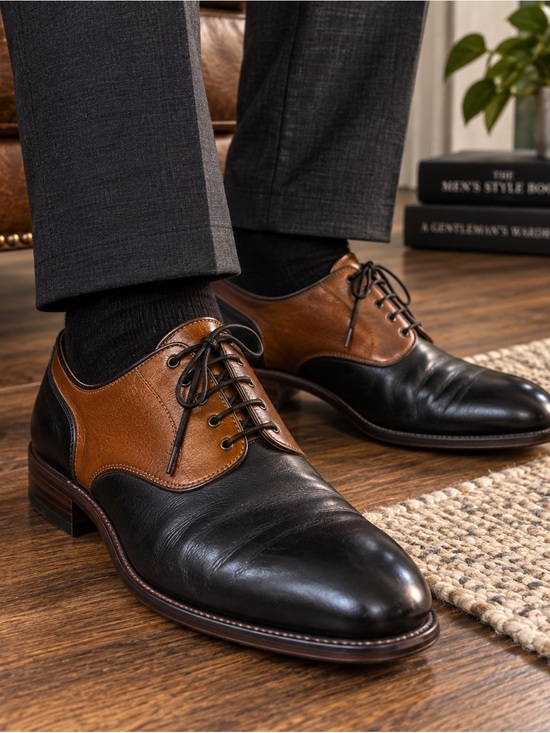 Johnston & Murphy Other - Johnston Murphy 1850 Black Cognac Saddle Oxford Shoes 10M